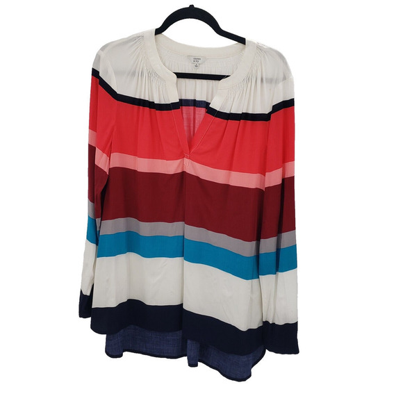 Crown & Ivy Striped Peasant Blouse Womens Size Medium Multicolor V Neck Top Flaw - Picture 1 of 12
